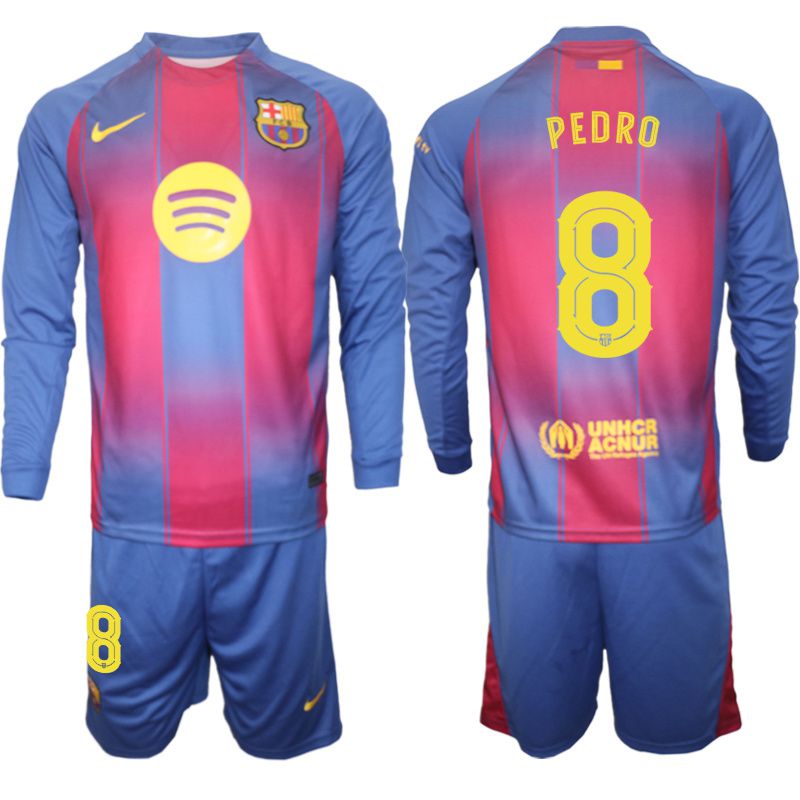 Men 2025-2026 Club Barcelona home blue Long sleeves #8 Soccer Jersey
